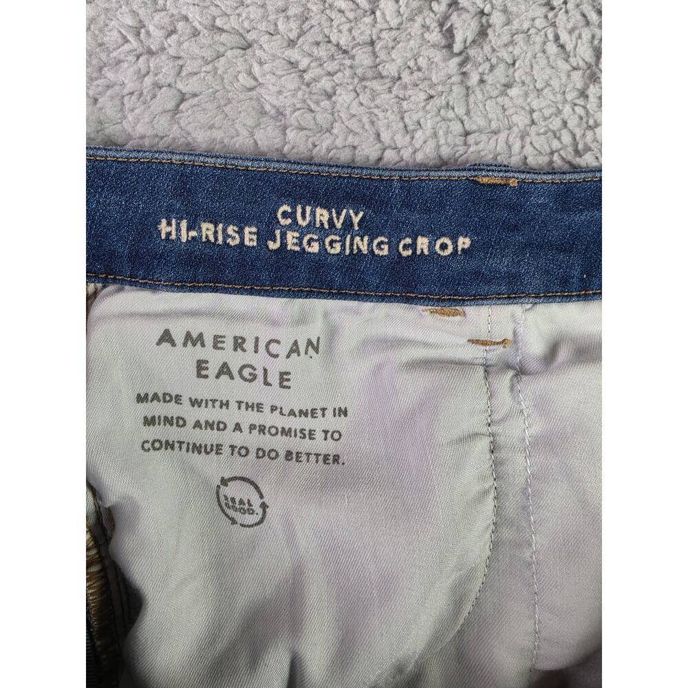 American Eagle Curvy Hi Rise Jegging Crop Jeans Raw Chewed Distressed 14 Long - Picture 4 of 14